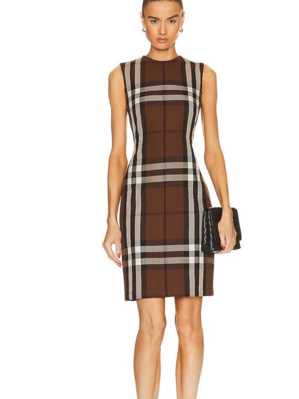 Burberry Dark Birch Brown Check Sleeveless Sheath Dress